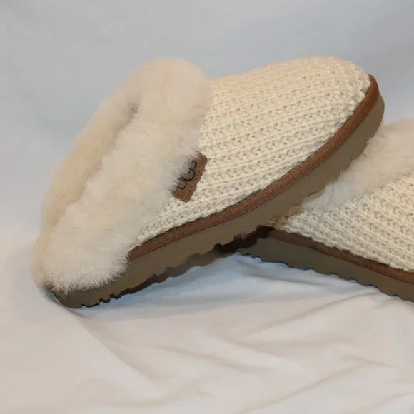 NIB UGG WOMEN'S SWEATER KNIT CLOG SLIP ON SHEARLING LINED SLIPPERS NATURAL - Picture 8 of 10